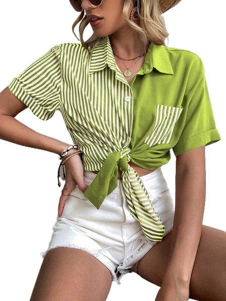 striped print patch pocket shirt r2j0#, White
