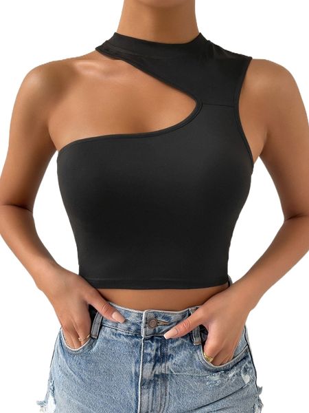 solid asymmetric neck crop s4yg#, White
solid asymmetric neck crop s4yg#, White