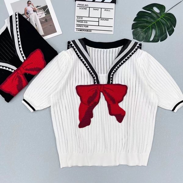 509 2022 summer kint pullover short sleeve crew neck brand same style sweater black white plaid luxury womens clothes dl, White;black
509 2022 summer kint pullover short sleeve crew neck brand same style sweater black white plaid luxury womens clothes dl, White;black