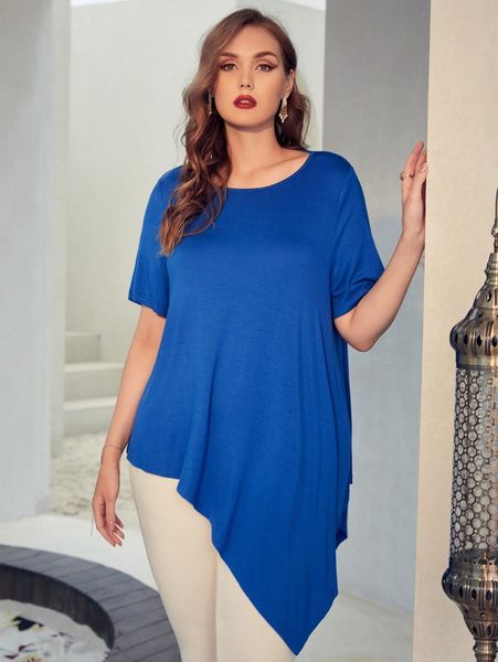 plus asymmetrical neck solid tee o6rw#, Black