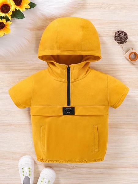 baby slogan patched detail half zip hoodie she, Black 
baby slogan patched detail half zip hoodie she, Black