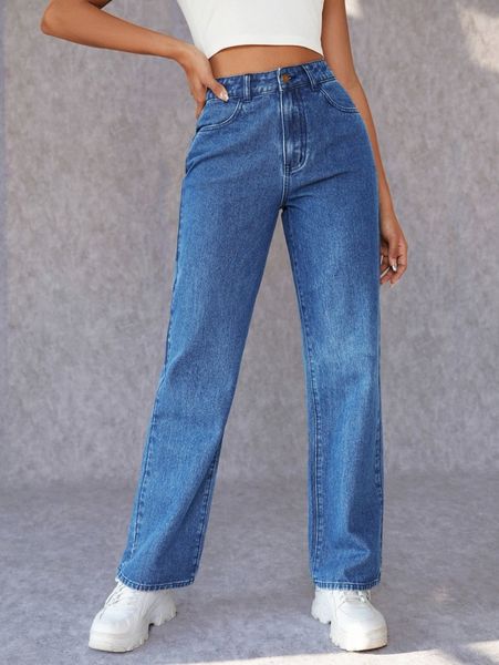 high waisted straight leg jeans 88sl#, Blue 
high waisted straight leg jeans 88sl#, Blue