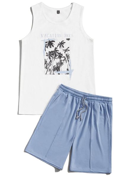 extended sizes men palm tree & letter graphic tank & drawstring waist shorts 9308#, Gray
extended sizes men palm tree & letter graphic tank & drawstring waist shorts 9308#, Gray