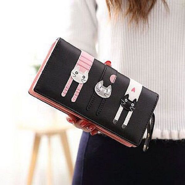 leather wallets women pu three cat cartoon the embroidery two foldable long card holders, Red;black
leather wallets women pu three cat cartoon the embroidery two foldable long card holders, Red;black