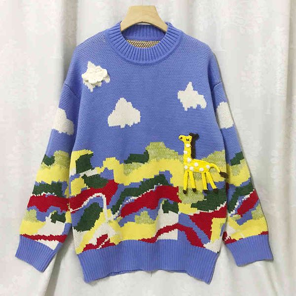 women's knits & tees wool high version cloud giraffe pullover sweater autumn round neck sweater, White
women's knits & tees wool high version cloud giraffe pullover sweater autumn round neck sweater, White
