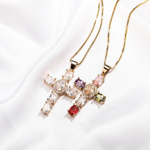 6 colored oval zircon cross pendant necklace micro pave cubic zirconia with box chain hip hop jewelry for gift, Silver
6 colored oval zircon cross pendant necklace micro pave cubic zirconia with box chain hip hop jewelry for gift, Silver