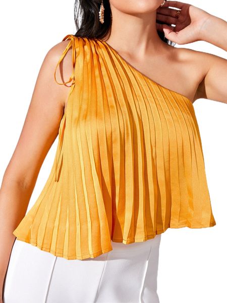 one shoulder pleated 22an#, White