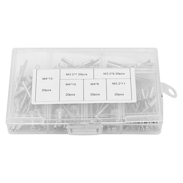120pcs m3.2 m4 aluminium blind rivets fasteners assortment kit with box