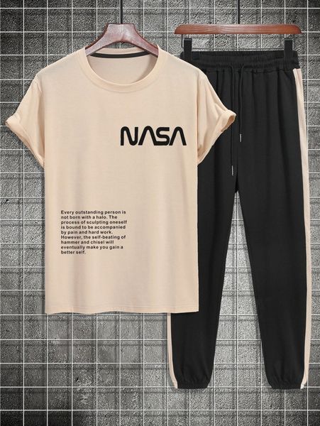 men slogan graphic tee & contrast side seam drawstring sweatpants k2px#, Gray
men slogan graphic tee & contrast side seam drawstring sweatpants k2px#, Gray