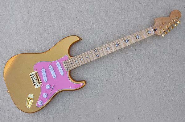factory custom gold electric guitar with maple fretboard pink pickguard chrome hardware 24 frets can be customized
factory custom gold electric guitar with maple fretboard pink pickguard chrome hardware 24 frets can be customized