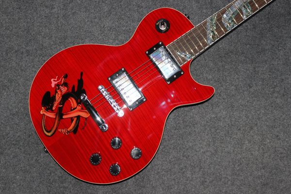 inlay snake lp electric guitar a flame maple chrome hardware color red 
inlay snake lp electric guitar a flame maple chrome hardware color red