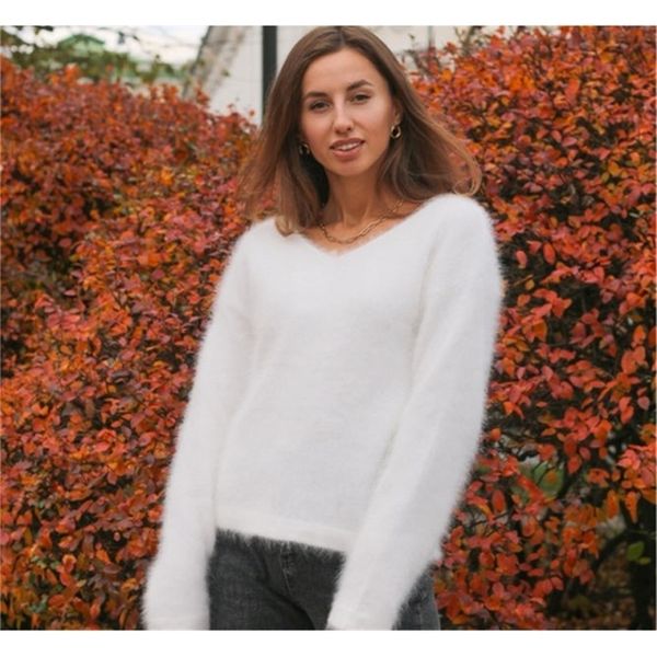 women ladies sweaters and pullovers pure 100% mink cashmere knitted pullover angora fluffy jns002 201223, White;black
women ladies sweaters and pullovers pure 100% mink cashmere knitted pullover angora fluffy jns002 201223, White;black