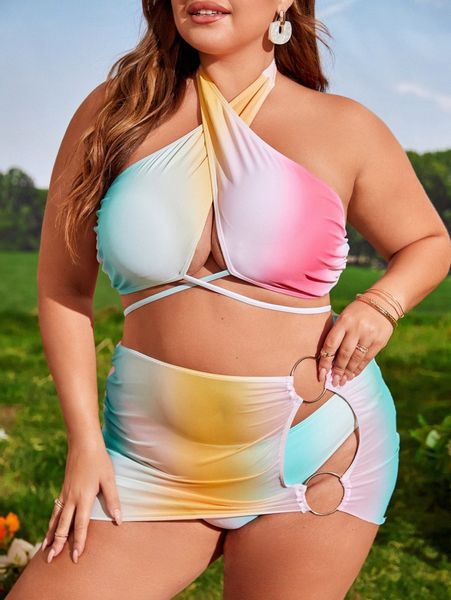 plus ombre criss cross ring linked bikini swimsuit with beach skirt z32f#, White;black
plus ombre criss cross ring linked bikini swimsuit with beach skirt z32f#, White;black