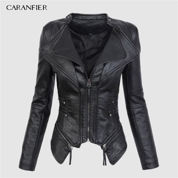 caranfier autumn women pu leather jacket faux soft leather coat short design zipper slim black motorcycle jacket 210908
caranfier autumn women pu leather jacket faux soft leather coat short design zipper slim black motorcycle jacket 210908