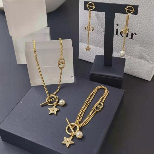 jewelry store outlets letter bracelet necklace earrings five pointed star full diamond pearl fashion temperament neckchain clavicle chain, Silver
jewelry store outlets letter bracelet necklace earrings five pointed star full diamond pearl fashion temperament neckchain clavicle chain, Silver