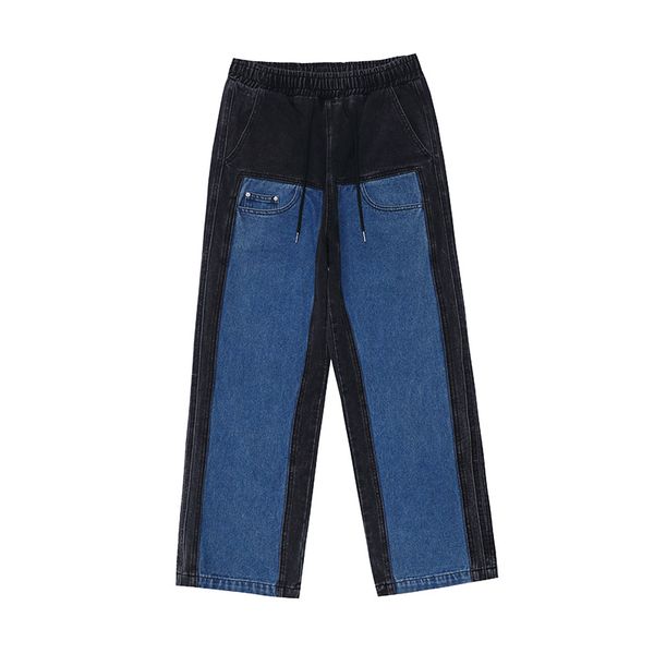 elastic waist patchwork jeans for men and women straight hip hop loose denim trousers style pants, Blue
elastic waist patchwork jeans for men and women straight hip hop loose denim trousers style pants, Blue
