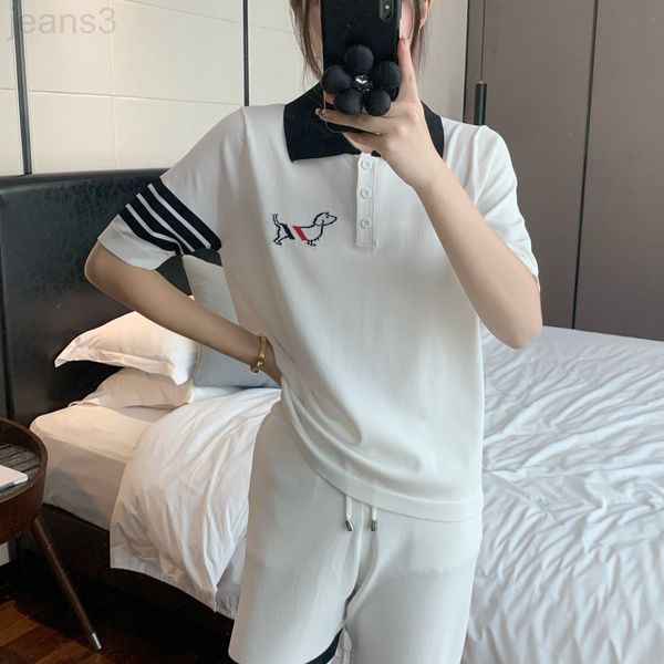 women's t-shirt designer high version tb four bar ice silk chest puppy knitted polo shirt college style loose short sleeve t-shirt wome, White
women's t-shirt designer high version tb four bar ice silk chest puppy knitted polo shirt college style loose short sleeve t-shirt wome, White