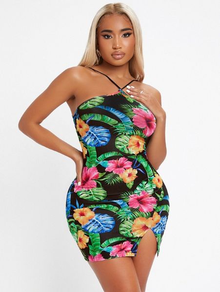 sxy floral & tropical print lace up backless split side bodycon dress y2z9#, Black;gray
sxy floral & tropical print lace up backless split side bodycon dress y2z9#, Black;gray