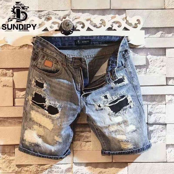 summer men's straight washed denim shorts with holes chic slim fit personality 5-point middle pants fashion brand, Blue
summer men's straight washed denim shorts with holes chic slim fit personality 5-point middle pants fashion brand, Blue