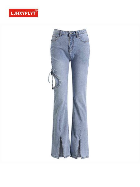 lacing hole blue jeans women's summer new high-waisted slit mopping loose micro flared plain trousers female casual denim pants t220728
lacing hole blue jeans women's summer new high-waisted slit mopping loose micro flared plain trousers female casual denim pants t220728