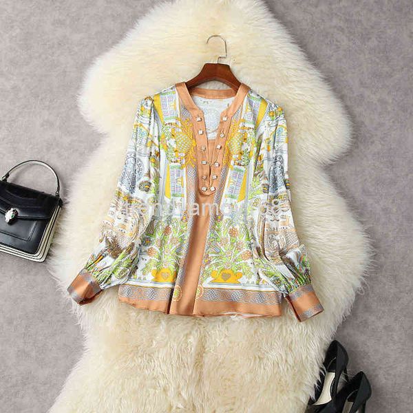 women's blouses & shirts spring women's silk v-neck chain lantern sleeve loose thin shirt mulberry printed c2004, White
women's blouses & shirts spring women's silk v-neck chain lantern sleeve loose thin shirt mulberry printed c2004, White