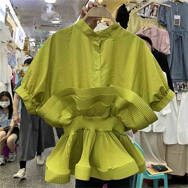 korean blouse female fashion summer white patchwork pleated ruffle short sleeve shirt women stand collar 210602
korean blouse female fashion summer white patchwork pleated ruffle short sleeve shirt women stand collar 210602