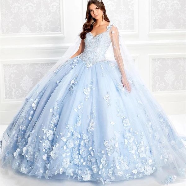 light blue princess quinceanera dresses 2022 lace appliques 3d flowers beads backless pageant party sweet 15 ball gown with cape, Blue;red
light blue princess quinceanera dresses 2022 lace appliques 3d flowers beads backless pageant party sweet 15 ball gown with cape, Blue;red