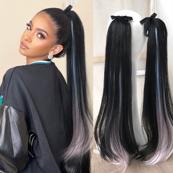 costume accessories synthetic ponytail extensions clip in pony tail hairpiece long straight black fake false natural hair piece for women, Silver
costume accessories synthetic ponytail extensions clip in pony tail hairpiece long straight black fake false natural hair piece for women, Silver