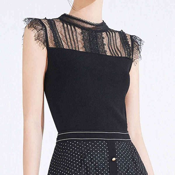 women's knits tees xinji mesh lace splicing celebrity temperament sleeveless perspective pullover air conditioning shirt women's s, White
women's knits tees xinji mesh lace splicing celebrity temperament sleeveless perspective pullover air conditioning shirt women's s, White