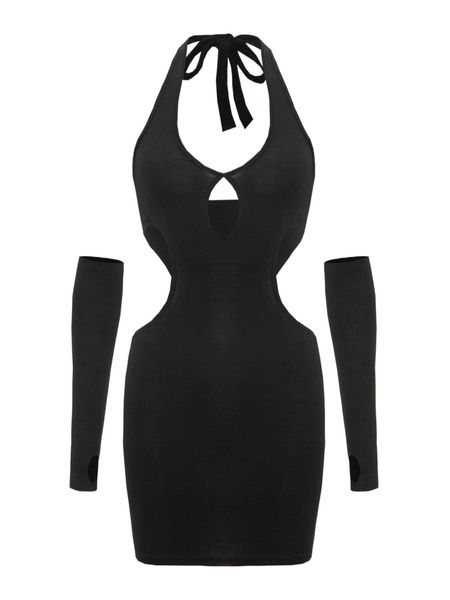 cut out tie backless halter dress & arm sleeves y3ex#, Black;gray
cut out tie backless halter dress & arm sleeves y3ex#, Black;gray