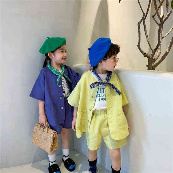 korean style linen soft thin solid color clothes sets boys and girls summer short sleeve coat and shorts 2pcs sets aa220316, White
korean style linen soft thin solid color clothes sets boys and girls summer short sleeve coat and shorts 2pcs sets aa220316, White