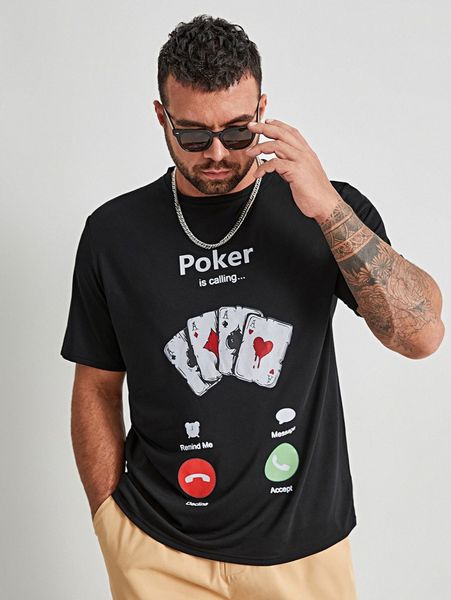 extended sizes men playing card and slogan graphic tee 63le#, White;black
extended sizes men playing card and slogan graphic tee 63le#, White;black