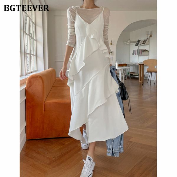 stylish chic spaghetti strap women dress v-neck sleeveless irregular ruffles female dress summer solid vestidos 2021, Black;gray