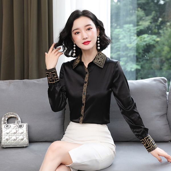 2022 vintage embroidery silk shirt long sleeve elegant ladies designer casual office button down black blouses turn-down collar korean style, White
2022 vintage embroidery silk shirt long sleeve elegant ladies designer casual office button down black blouses turn-down collar korean style, White