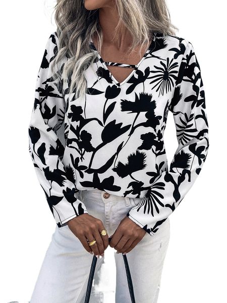 floral print keyhole neck blouse i8br#, White
floral print keyhole neck blouse i8br#, White