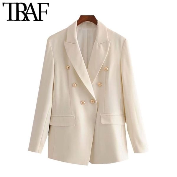 traf women women fashion office wear double breasted blazers coat vintage long sleeve pockets female outerwear chic y201026, White;black
traf women women fashion office wear double breasted blazers coat vintage long sleeve pockets female outerwear chic y201026, White;black