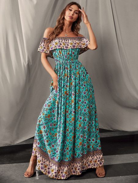 luukse floral print off shoulder ruffle trim maxi dress u2ak#, Black;gray
luukse floral print off shoulder ruffle trim maxi dress u2ak#, Black;gray