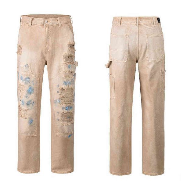 22ss vintage damage yellowing distressed high street jeans speckled loose straight men's and women's pants t220803, Blue
22ss vintage damage yellowing distressed high street jeans speckled loose straight men's and women's pants t220803, Blue