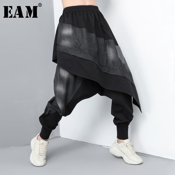 eam autumn winter high elastic waist black denim split joint loose haremm pant trousers fashion jq420 y200114, Black;white
eam autumn winter high elastic waist black denim split joint loose haremm pant trousers fashion jq420 y200114, Black;white