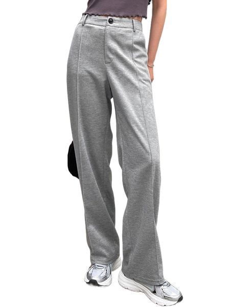 dazy high waist seam detail straight leg pants 97ec#, Black;white