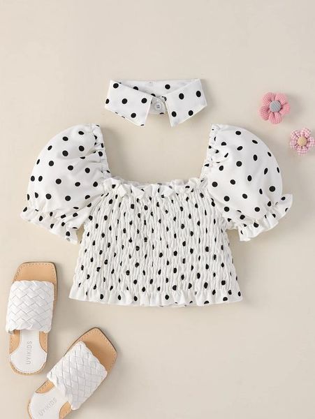 toddler girl polka dot shirred frill puff sleeve blouse with detachable collar she, White;black
toddler girl polka dot shirred frill puff sleeve blouse with detachable collar she, White;black