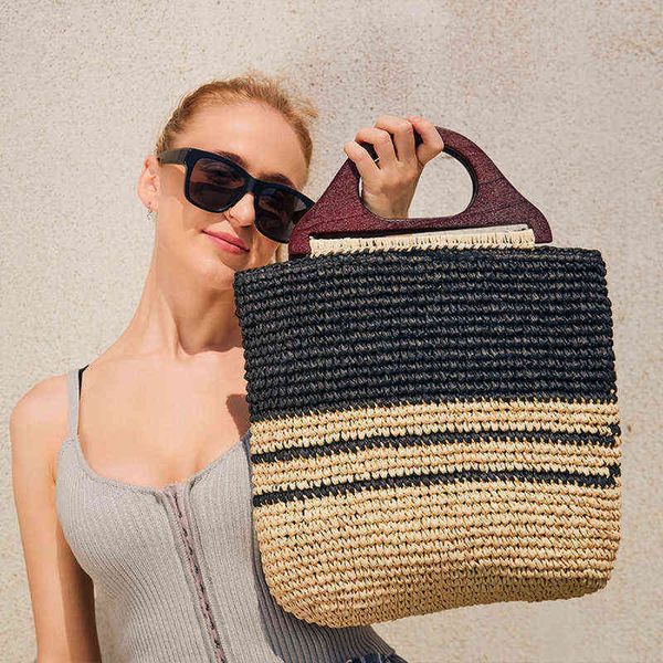 vintage wooden handle straw women handbags paper woven large tote bag handmade striped summer beach bags casual bali shopper sac 220705
vintage wooden handle straw women handbags paper woven large tote bag handmade striped summer beach bags casual bali shopper sac 220705