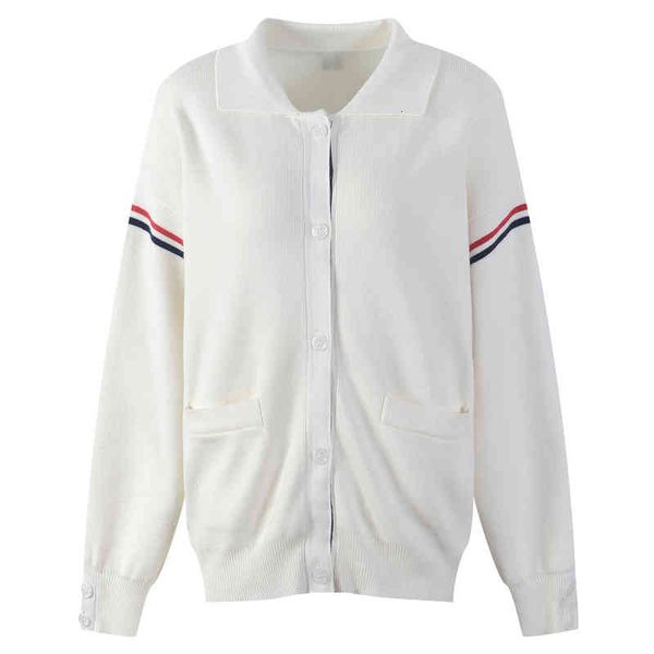women's knits tees autumn and winter tb sweater men's women's fashion temperament lapel contrast stripe loose thin coat x8fu, White
women's knits tees autumn and winter tb sweater men's women's fashion temperament lapel contrast stripe loose thin coat x8fu, White