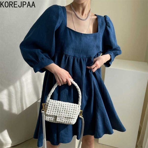 korejpaa women dress summer korean chic female retro square collar back hollow lace pleated loose puff sleeve vestidos 210526, Black;gray
korejpaa women dress summer korean chic female retro square collar back hollow lace pleated loose puff sleeve vestidos 210526, Black;gray