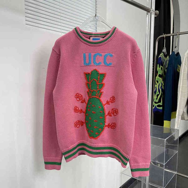 g's new pineapple series pink sweater with white upper body men's and women's woolen sweater, White;black
g's new pineapple series pink sweater with white upper body men's and women's woolen sweater, White;black