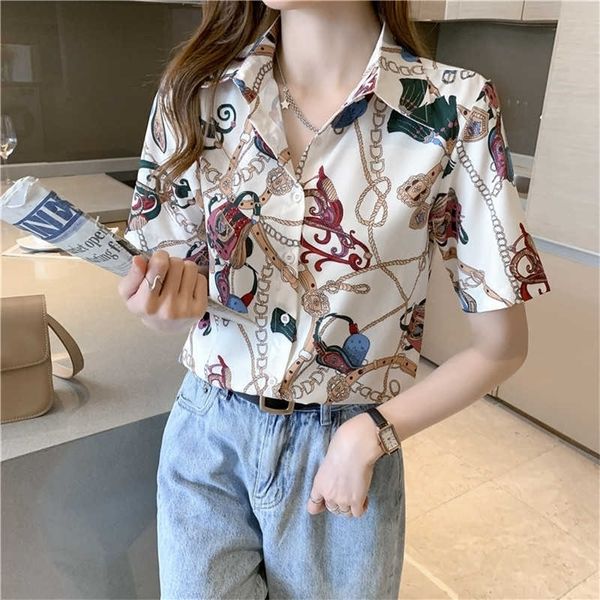 fashion casual chiffon print shirts women's blouse summer short sleeve blusas mujer female 210702, White
fashion casual chiffon print shirts women's blouse summer short sleeve blusas mujer female 210702, White