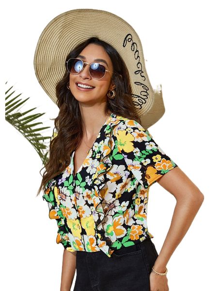allover floral print ruffle trim w01k#, White