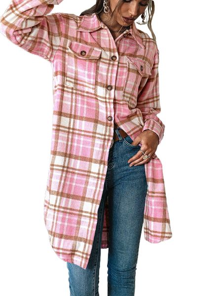 simplee plaid flap pocket asymmetrical hem overcoat h2tb#, Black