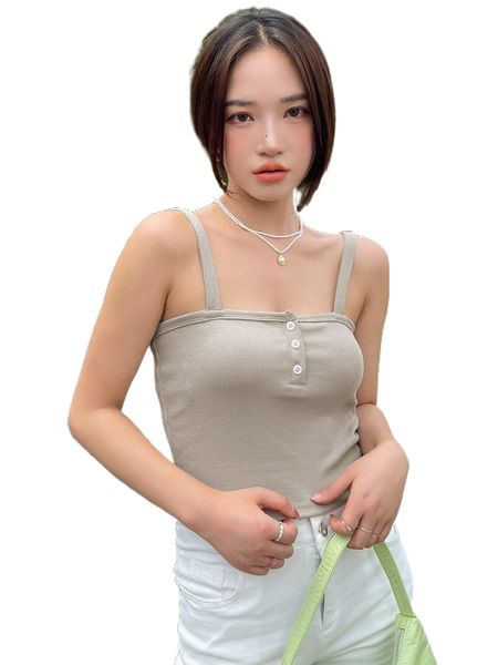 dazy half button rib-knit cami 19h1#, White