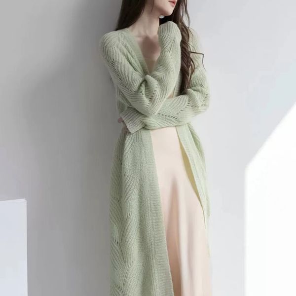 french medium length knitted sweater cardigan coat for women in early autumn loose hollow out with mohair lazy wind top, White;black
french medium length knitted sweater cardigan coat for women in early autumn loose hollow out with mohair lazy wind top, White;black